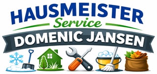 Hausmeister Service Domenic Jansen logo with service icons including cleaning, gardening, and maintenance tools